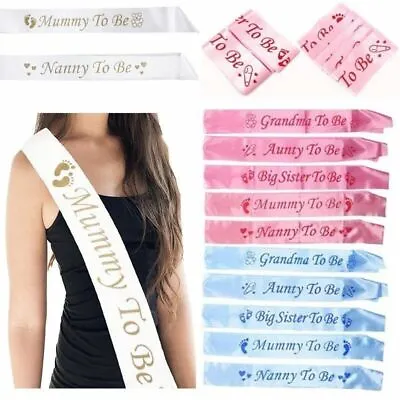 Baby Shower Party Sash Mum To Be Sashes Baby Boy & Girl White Blue Pink Decor UK • £2.49