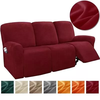 Velvet Recliner Sofa Cover Elastic Split Design Armchair Covers With Side Pocket • $98.30