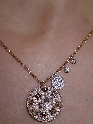 Meira T 18k RG Diamond 0.53ct W/10 Rough Cut Gray Diamond Disc Pendant Necklace • $1680