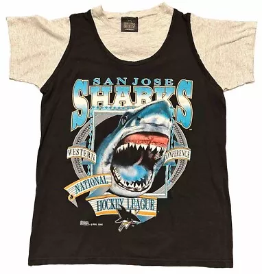 Very Rare San Jose Sharks VTG 90s 1994 Tank Top/T Shirt Sz L West. Conf. • $33.49