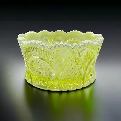 Mosser Glass Diamond Classic 6.5  Bowl Opalescent Topaz Vaseline Uranium GLOWS • $65