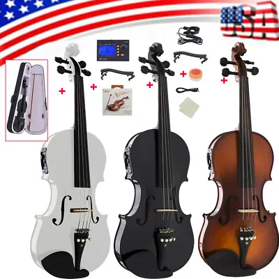 Glarry Acoustic Electric Violin Ebony Fitted ~Natural Wood Black Or White USA • $70