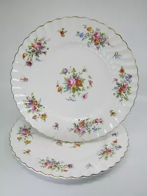 2 Minton Marlow Dinner Plates Globe Backstamp Pink Flowers Floral Scalloped • $57.85