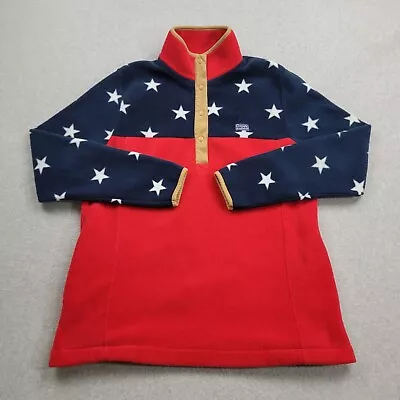 Simply Southern Sweater Womens Large Fleece Blue Red Stars Pullover Snaps Casual • $24.80