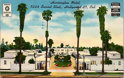Linen Postcard Harrington Motel 5224 Sunset Boulevard In Hollywood California • $10
