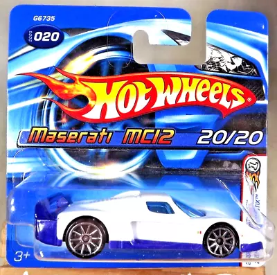 2005 Hot Wheels #20 First Editions-WhiteTab MASERATI MC12 White W10Sp ShortCard • $37.50