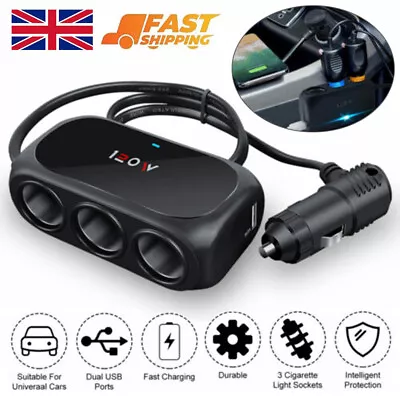 3 Way 12V 24V Multi Socket Car Cigarette Lighter Splitter USB Charger Adapter UK • £6.39