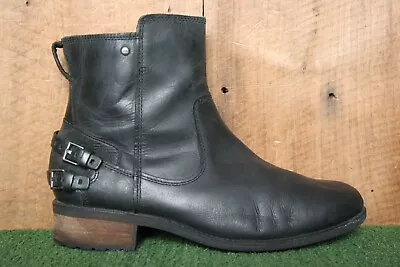 UGG 'Orion' Black Leather Buckle Heel Strap Biker Boots Women's Sz. 11 • $42.46