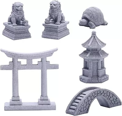 6 PCS Mini Zen Garden Accessories Miniature Garden Bridge Foo Dogs Art Deco • $32.99