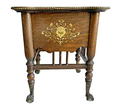 Oak Parlor Table With Claw Feet Glass Ball Design And Studded Accent Brown • $313.49