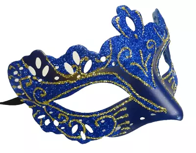 Mens Ladies Blue & Gold Rialto Venetian Masquerade Party Carnival Ball Eye Mask • £10.99