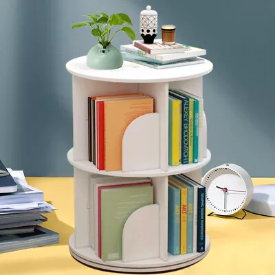 $56.50 • Buy 2 Tiers 360° Rotating Bookshelf Display Storage Shelf Organizer Standing  