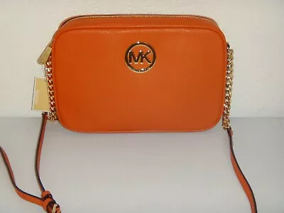 MICHAEL KORS Women's MK Fulton LG EW Crossbody Bag Orange Persimmon Leather Gold • $118.99