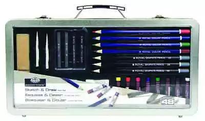 Large Window SKETCH & DRAW SET 48 Pieces Graphite Charcoal Oil Pastel Essentials • £13.22