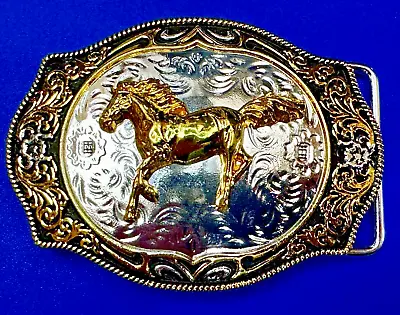 Running Mustang Horse - Western Cowboys Cowgirls Two Tone Belt Buckle • $9.99