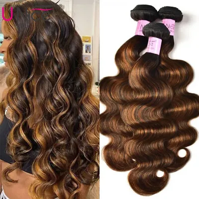 UNice Brazilian Ombre Brown Body Wave Hair Weaves Bundles Human Hair Extensions • $42.21