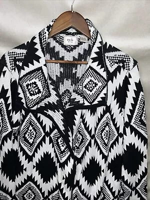 ECI New York Women’s Sweater Cardigan Black White  XXL Southwest Geometric Print • $25