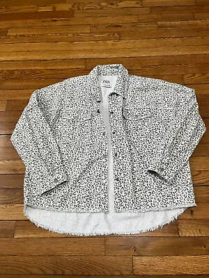 ZARA Women's Denim Jacket Cheetah Print Size Medium Oversized Coat • $25