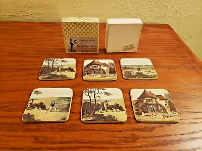 Vintage Coasters English Fox Hunting Man Cave Hunter With Hound Dogs Set Of 6 • $12.95