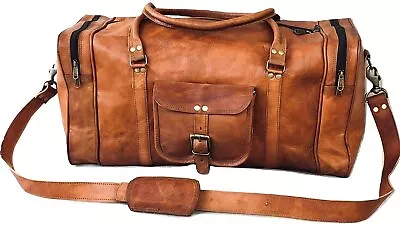 20  Vintage Leather Square Zip Overnight Carry On Sports Travel Duffel Bag4 • $97.04