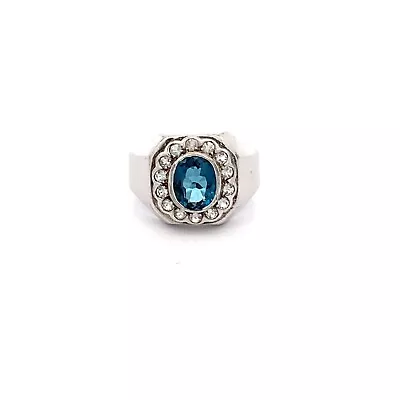 Blue Topaz Cubic Zirconia Sterling Silver Mens Ring Sz.11.25 #3652600 • $49