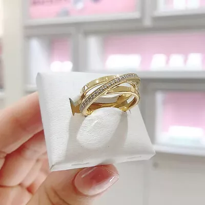 New 100% Authentic 925 Sterling Silver Gold Crossover Pavé Triple Band Ring • $20.99