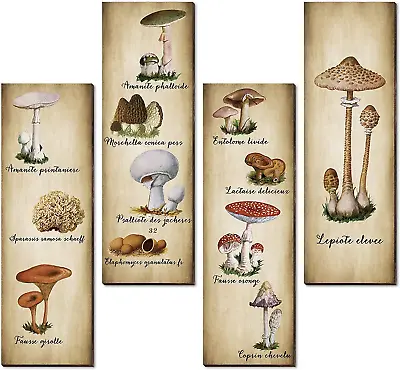 4 Pack Mushroom Wall Decor Vintage Mushroom Wall Art Sign Rustic Wooden Mushroom • $18.89