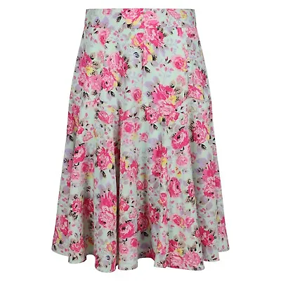 Pink Floral Swing Skirt First Avenue Aqua Godet BNWT Casual Vintage Size 16 • £16.27