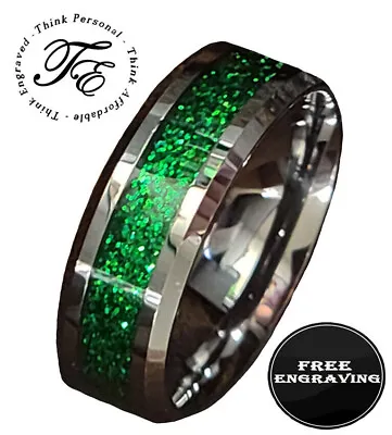 Custom Engraved Tungsten Green Opal Men's Wedding Ring • £43.42