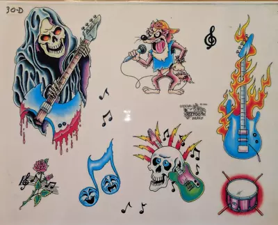 Vintage Official  Tattoo Brand Flash Art 12x14 1990 Skulls #G • $13.85