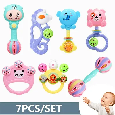 7Pcs Baby Rattles Grab Toys Set Infant Spin Shaking Bell Early Educational Toy • £7.99