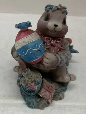 Vintage 1999 Mervyn's Easter Bunny Rabbits Figurine Holding Egg 3 3/8  • $19.99