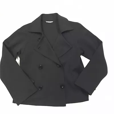 Marimekko Ritva Falla M  Black Wool Jersey Unlined Jacket Velvet Ball Buttons • $50