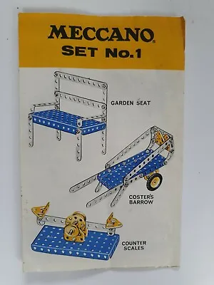 Vintage Meccano Set  No 1 Instructions Plans Pictures Ideas 1970’s Construction  • £5