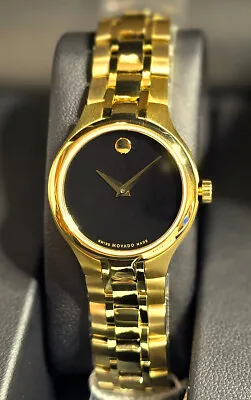 NEW MOVADO Collection Ladies Watch Black Dial Gold Hands14k GoldCase & Bracelet • $429.88