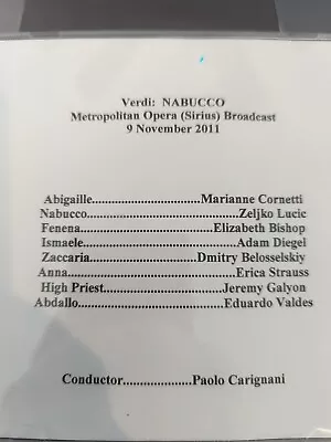 Live Opera Recording CD -958 Nabucco 2011 Cornetti Lucic Bishop Diegel Strauss • $11.99