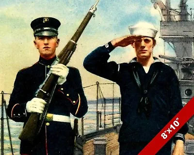 Us Marine Sailor Salute Wwi World War 1 Military Art Painting Real Canvas Print • $14.99