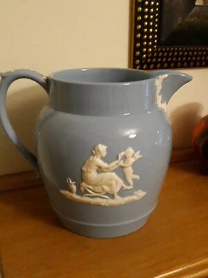 £15 • Buy Wedgwood Etruria Barlaston Embossed Queensware  Jug 6x7 Inches  Blue & White  .