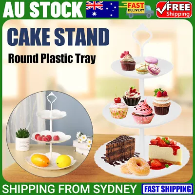 3 Tier Cake Stand Cupcake Holder Set White Plastic Dessert Display Wedding Party • $12.45