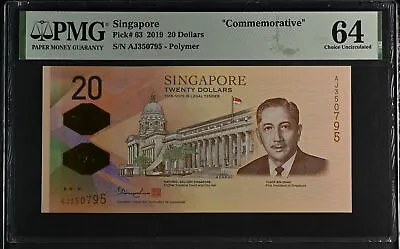 Singapore 20 Dollars 2019 P 63 Comm. Polymer Choice UNC PMG 64 • $29.99