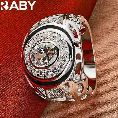 925 Sterling Silver Unisex Rings Round Large Zircon Ring Fashion Fine Jewelry • $9.99