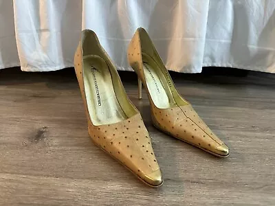 Vintage Giuseppe Zanotti Vicini Pointed Pumps Heels Ostrich Leather Size 9 Italy • $79.99