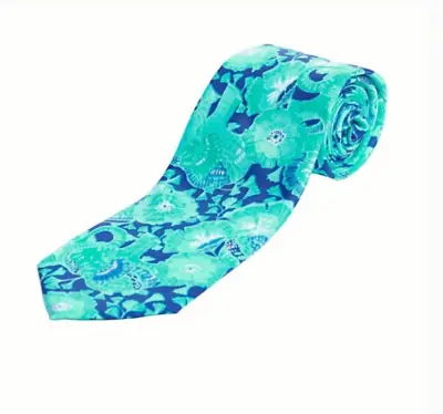 NWT Lilly Pulitzer Bright Agate Green Mint To Be Men’s Silk Tie Floral Elephant • $89.99