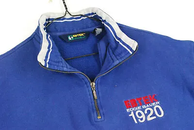 Vintage 90s Ebtek Eddie Bauer 1/2 Zip Sweatshirt Embroidered XL Oversize Blue • $29.99