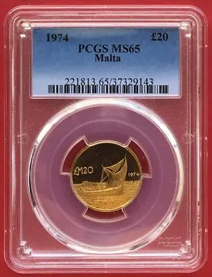 Malta  Gold 20 Pounds 1974 Gozo Boat - Pcgs Ms 65  Rare • $749.99