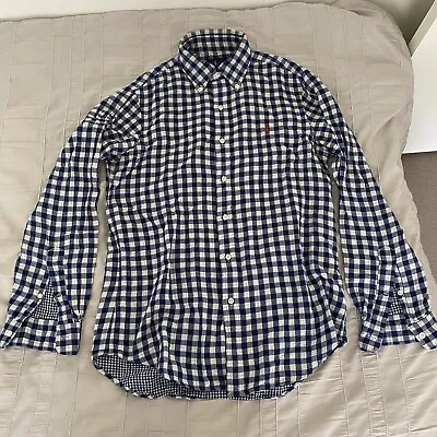 $38 • Buy Ralph Lauren Long Sleeve Blue White Checked Shirt Mens Size S