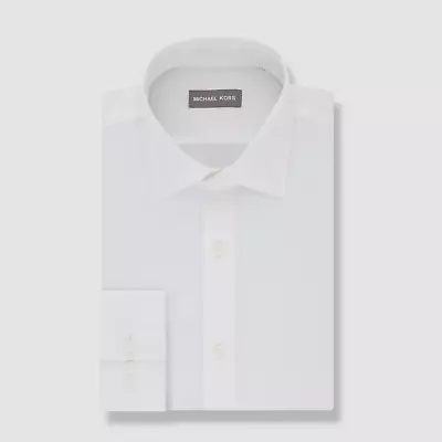 $88 Michael Kors Men's Regular-Fit White Stretch Non-Iron Dress Shirt 17 36/37 • $27.58