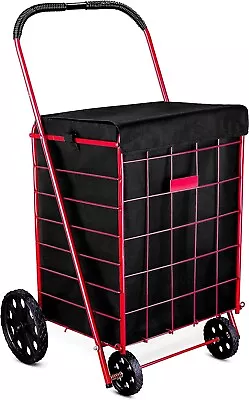 Folding Grocery Basket Cart Shopping Wheel Large Utility Laundry 18  X 15  X 24  • $12.99