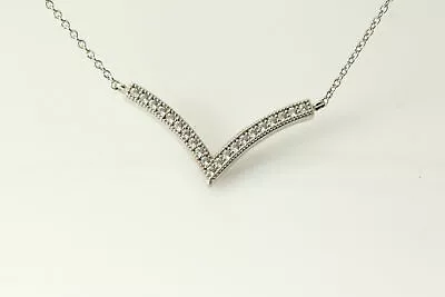  V  Shaped Cubic Zirconia 925 Sterling Silver 16-18  Long Necklace (NEC3200) • $25