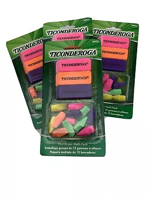 Ticonderoga Eraser Multi-Pack Latex-Free Multi-Colored Set Of 15 Ea Lot Of 4 • $11.99